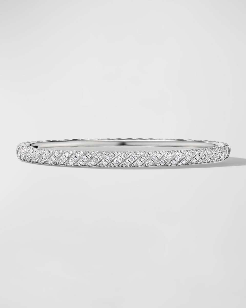 Sculpted Cable Bracelet with Diamonds in 18K White Gold, 4.5mm